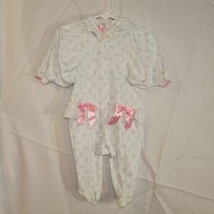 Vintage Hush a Bye Baby Romper Footie with Pink Bows, Medium, 12-18lbs